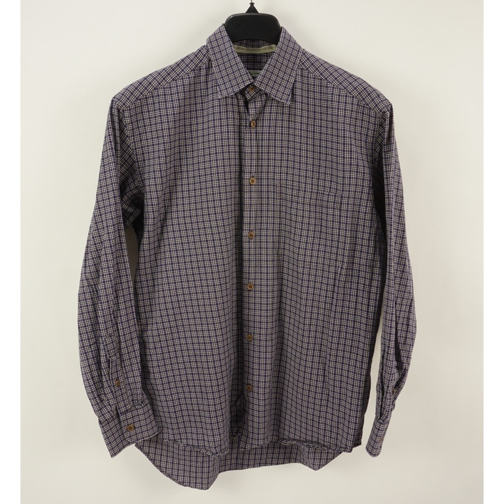Maurizio Baldassari Mens Medium Blue Yellow Plaid Brushed Twill‎ Button Up Shirt